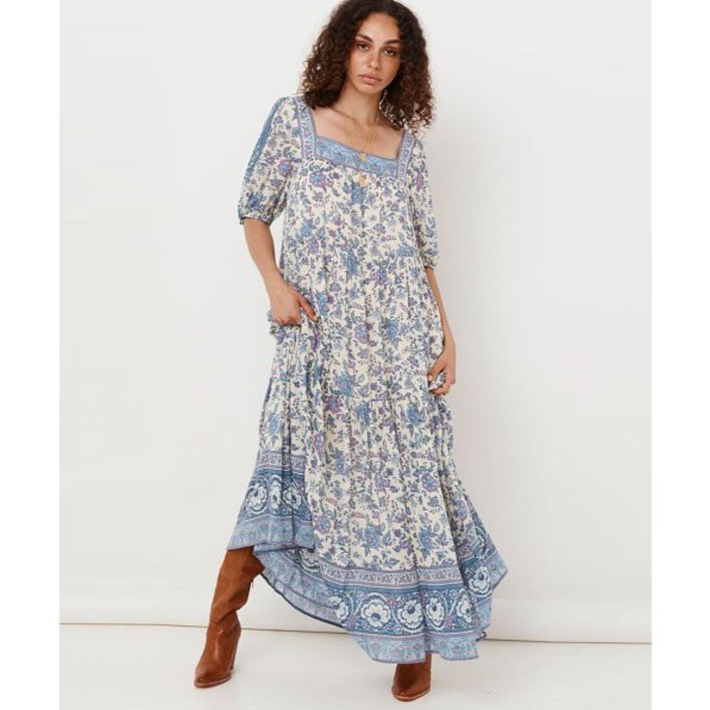 Spell Cream and Blue Floral Maxi Dress